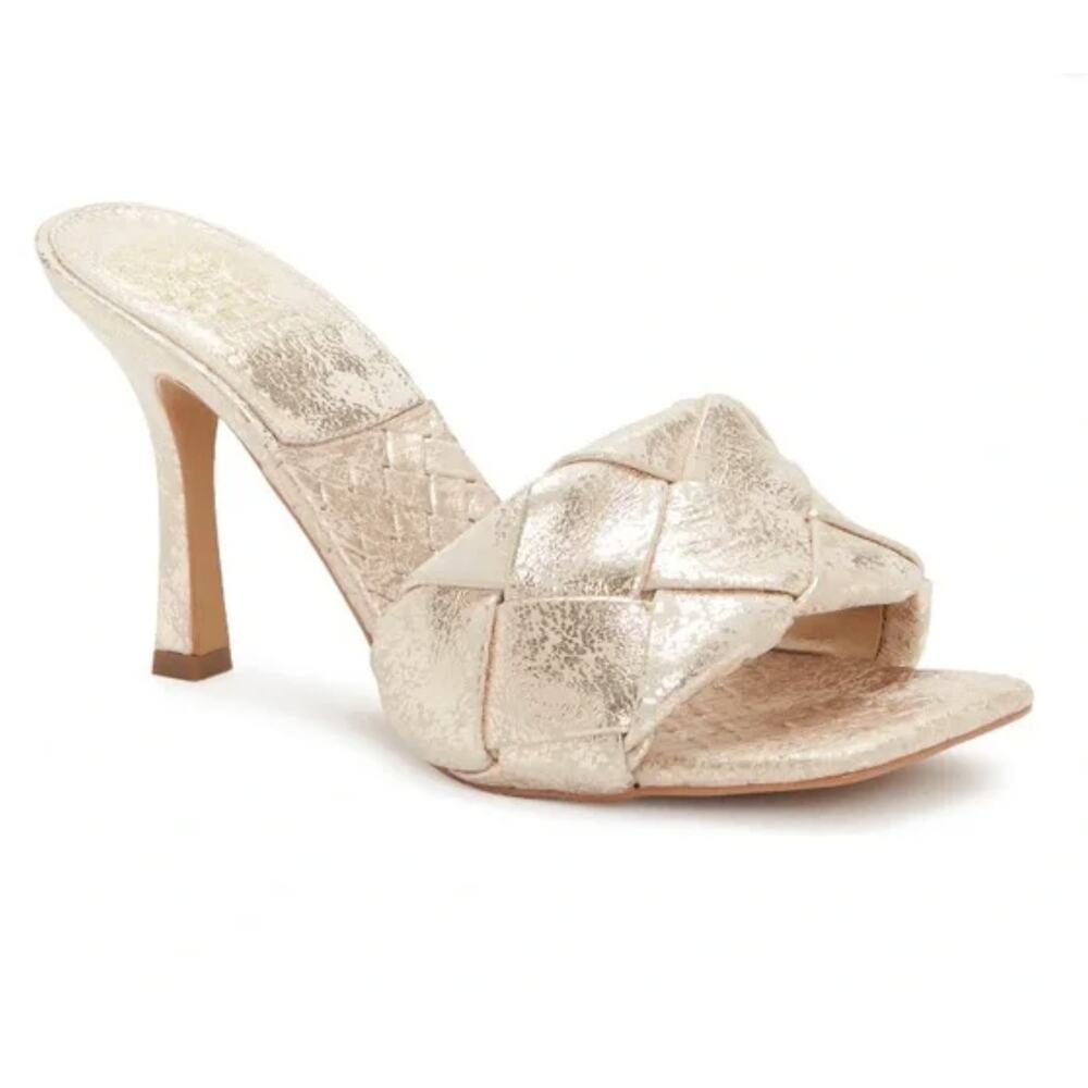 Vince Camuto Brelanie Braided Strap Sandal In Metallic Golden Natural Sz 8.5